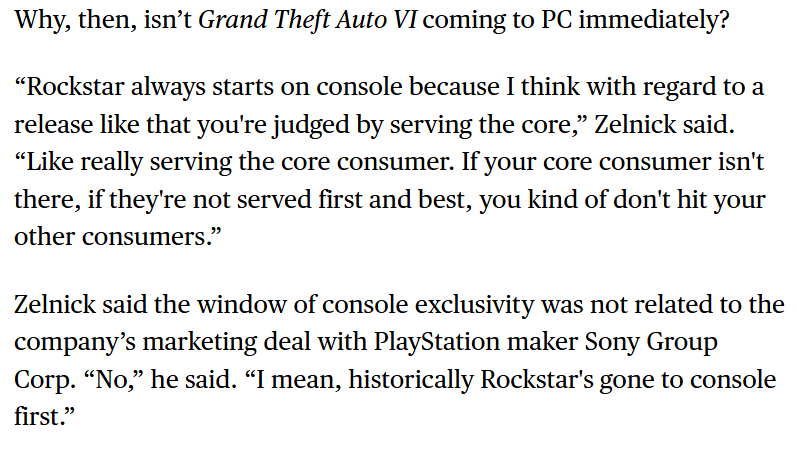 Take-Two CEO explains why GTA VI isn't coming to PC immediatley